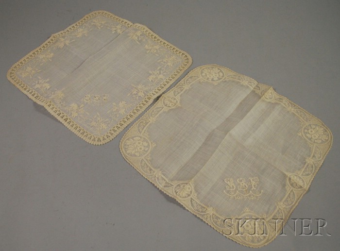 Appraisal: Two Embroidered Linen Handkerchiefs