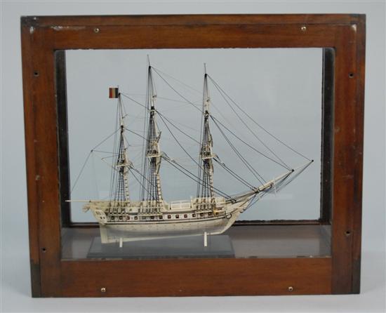 Appraisal: FRENCH CARVED BONE PRISONER OF WAR THREE MASTED SHIP MODEL