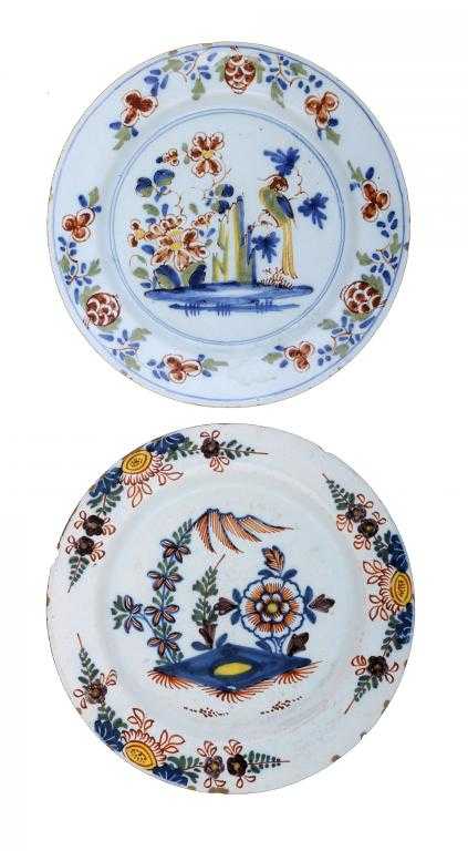 Appraisal: TWO DELFTWARE POLYCHROME PLATES LAMBETH HIGH STREET WILLIAM AND ABIGAIL