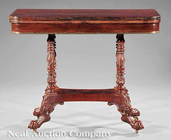 Appraisal: A Fine American Classical Carved and Inlaid Mahogany Games Table