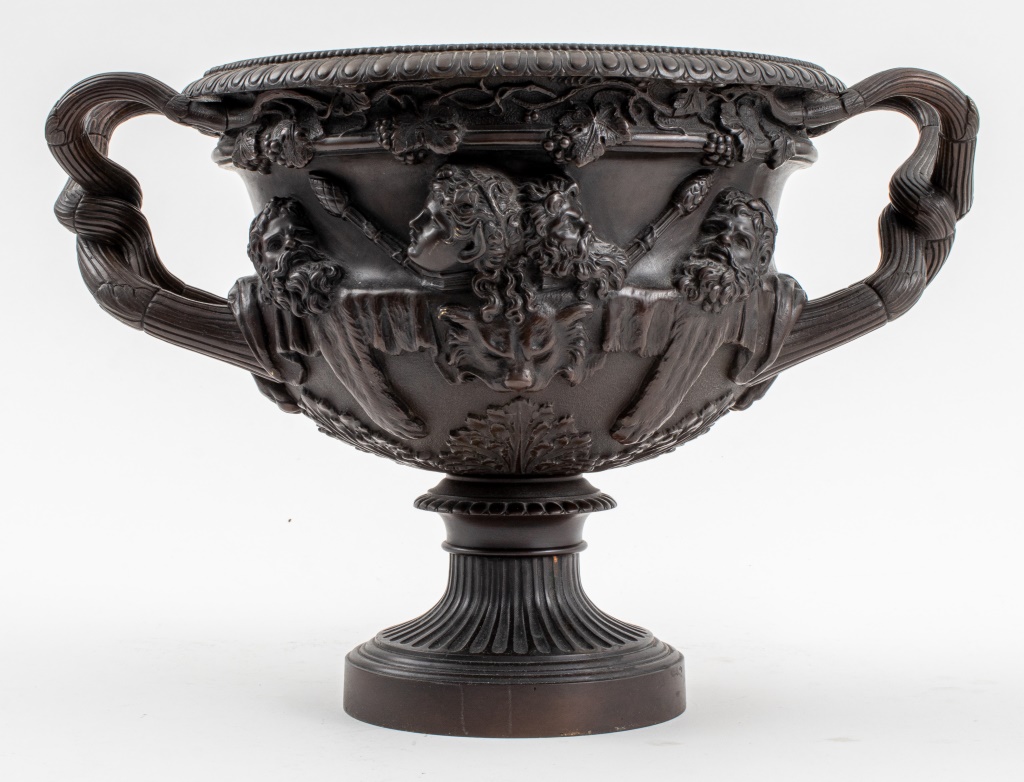 Appraisal: GRAND TOUR BRONZE WARWICK VASE BY DELAFONTAINE Grand Tour Patinated