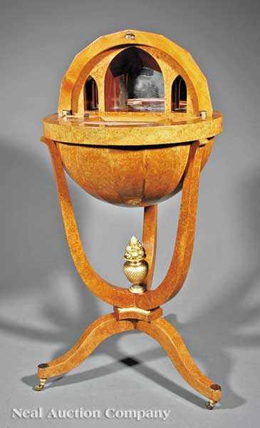 Appraisal: A Biedermeier Thuyawood Rosewood Satinwood and Bronze-Mounted Globustisch Work Table