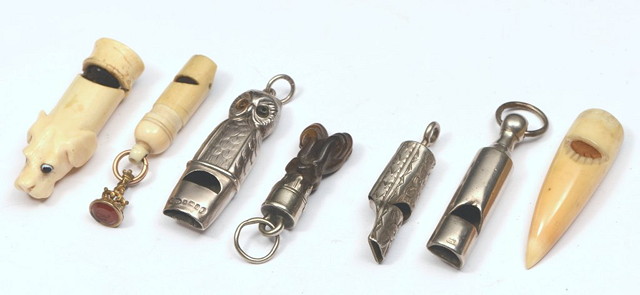 Appraisal: A SMALL COLLECTION OF VARIOUS WHISTLES including three ivory examples