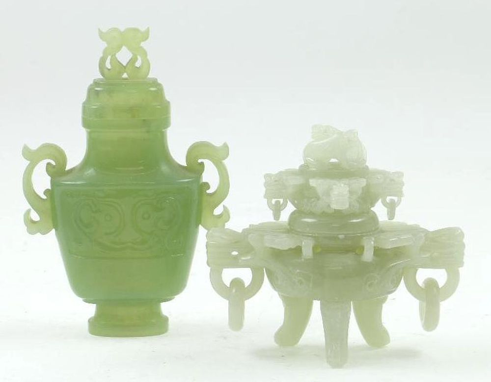 Appraisal: Two jadeite and hard stone vessels Two Chinese vessels in