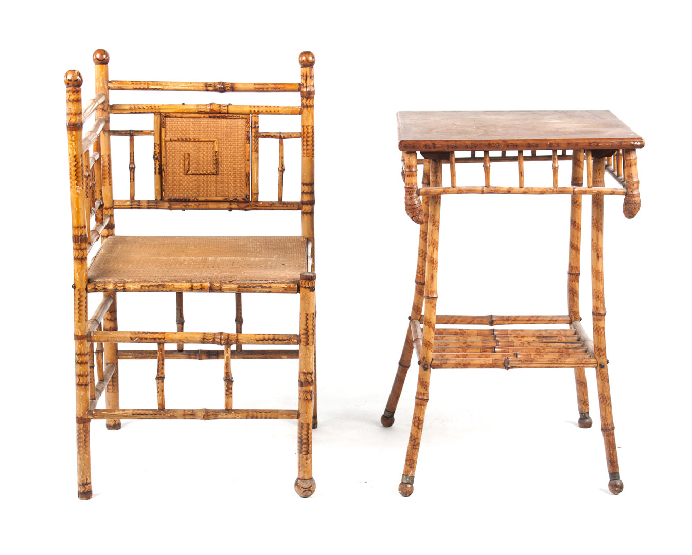 Appraisal: Victorian bamboo table and corner chair circa table with bamboo