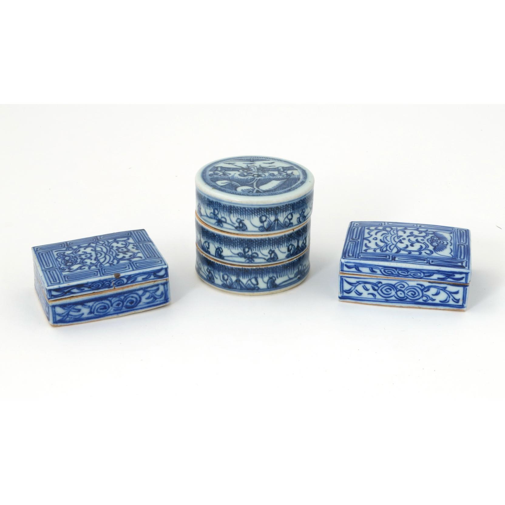 Appraisal: Three Chinese Porcelain Blue and White Boxes th century including