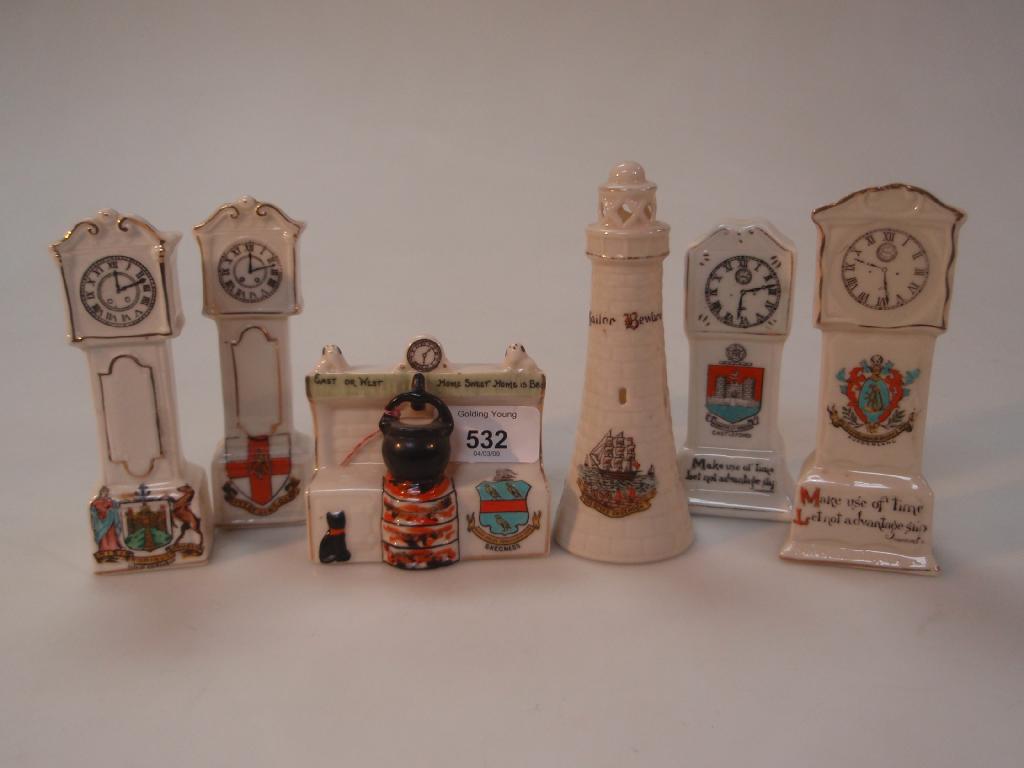 Appraisal: A group lot of crested ware comprising five long case