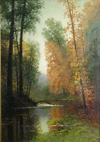 Appraisal: Alexander Popoff Russian th century A river landscape in autumn