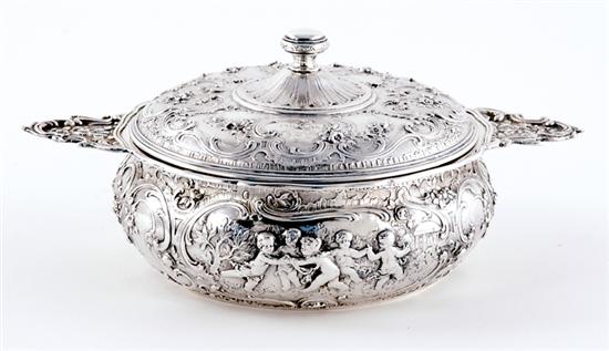 Appraisal: Italian silver covered entree dish rococo design with ornate foliate