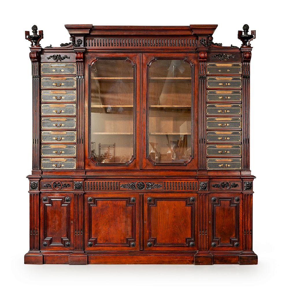 Appraisal: A French Parcel Ebonized Walnut Cartonnier Bibliotheque A French Parcel