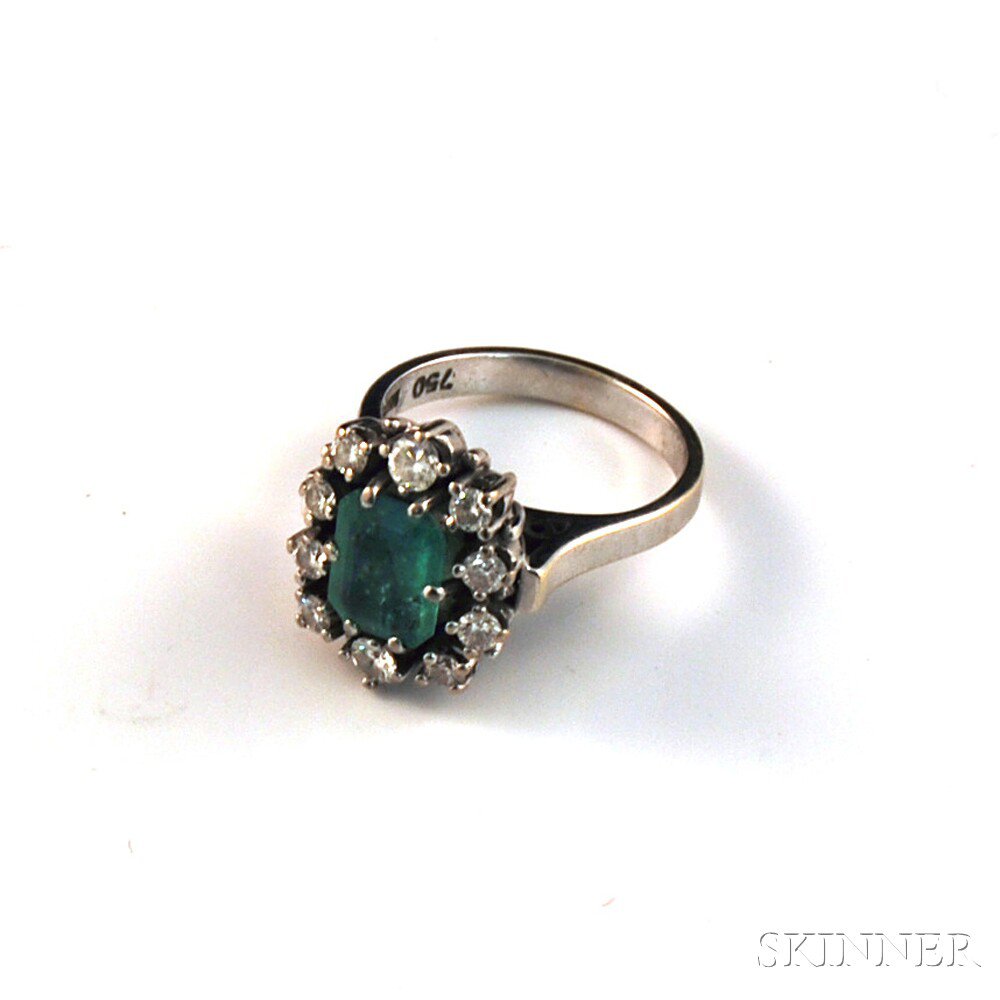 Appraisal: kt White Gold Emerald and Diamond Ring centering an emerald-cut