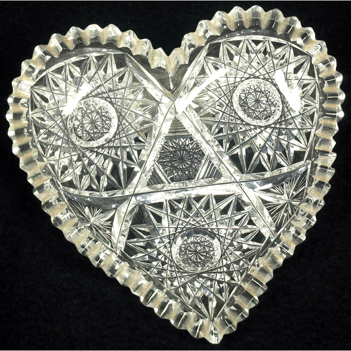 Appraisal: Cut Glass nappy heart shape with hobstar designs w x