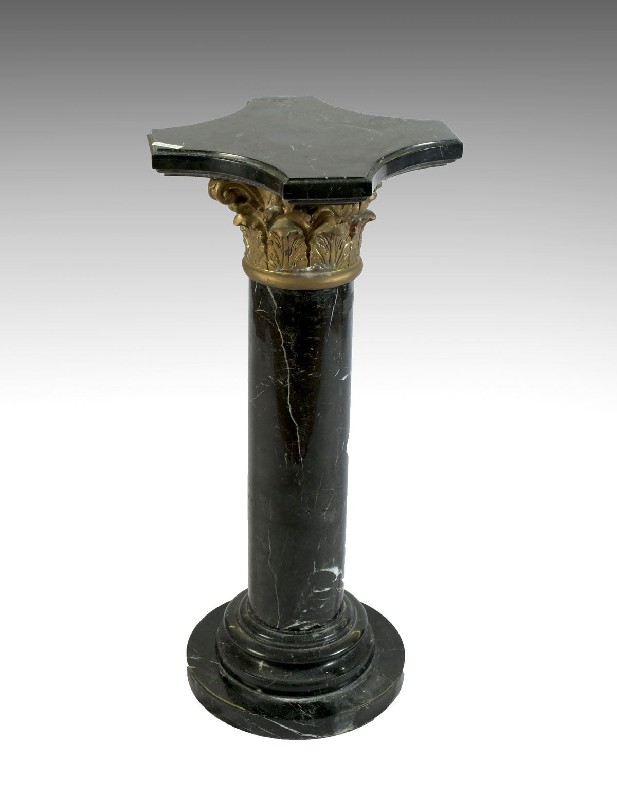 Appraisal: BLACK MARBLE AND ORMOLU PEDESTAL '' in height removeable beveled