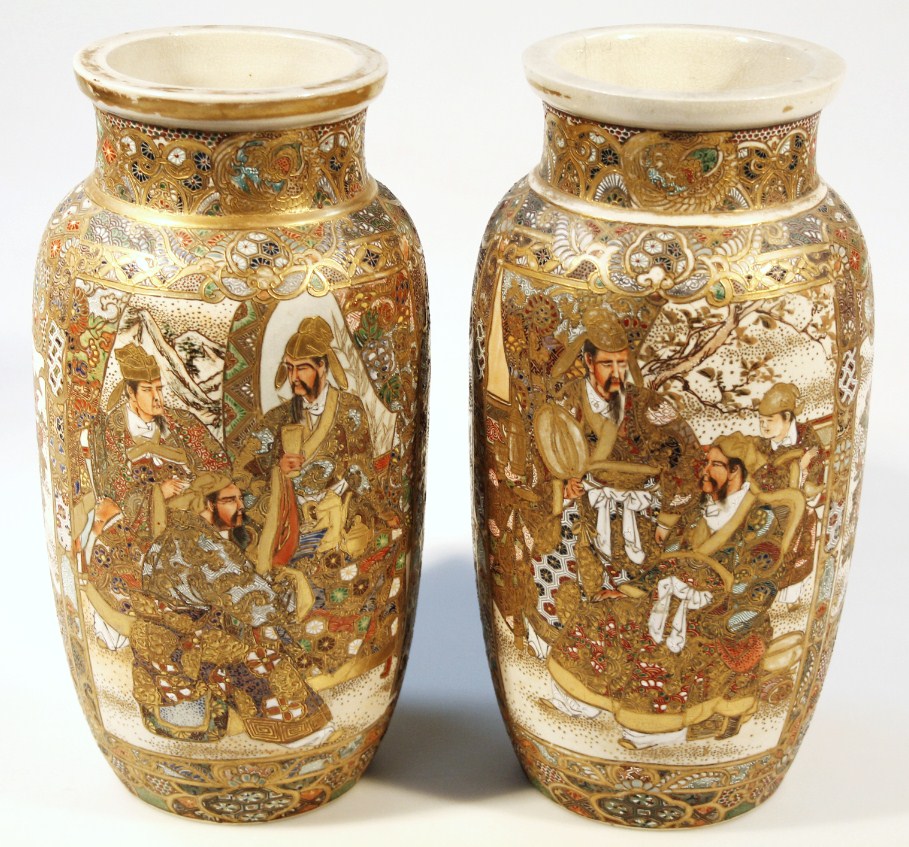 Appraisal: A pair of Japanese Meiji period satsuma pottery vases each