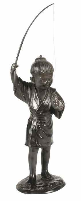 Appraisal: A Japanese patinated bronze model of a fisher boy late