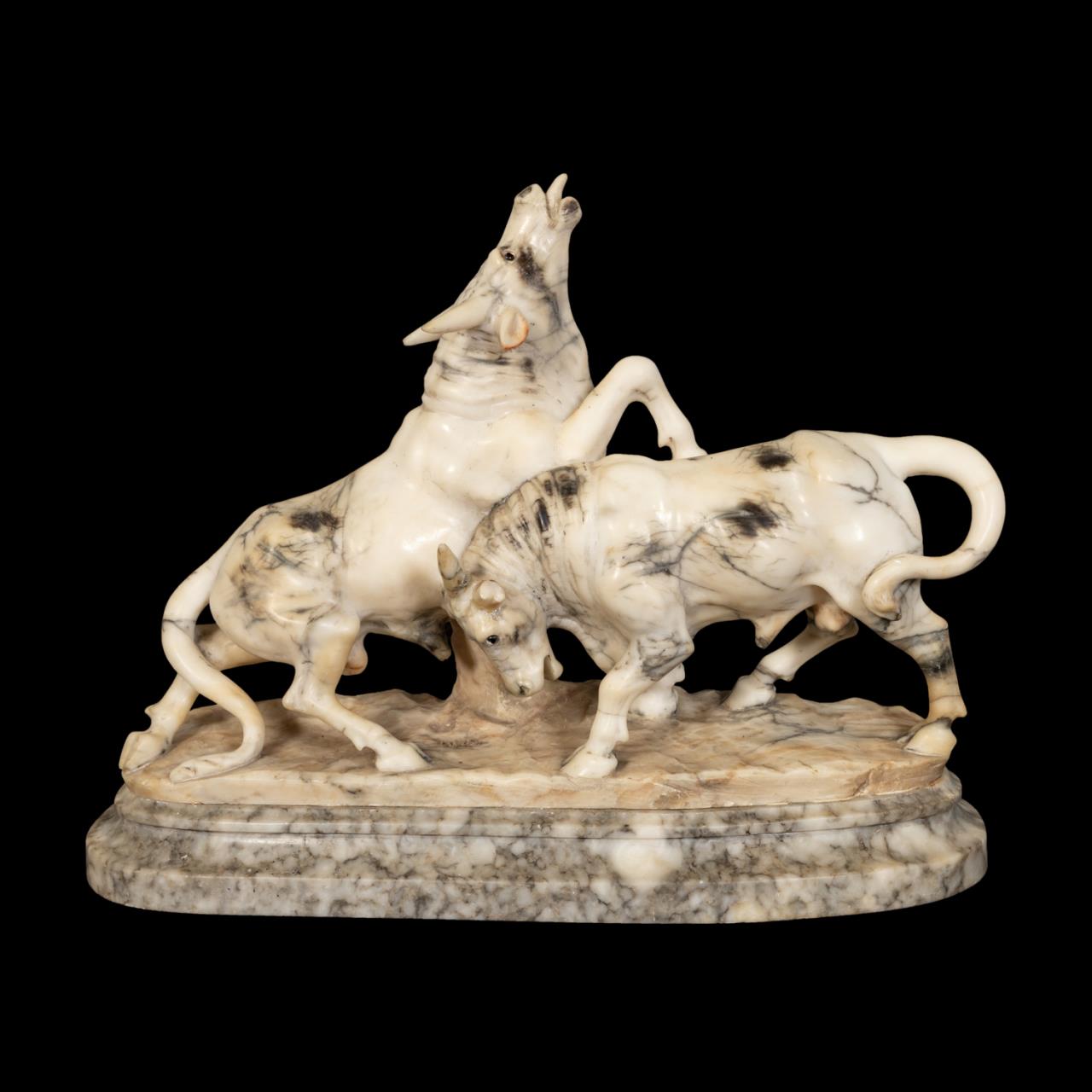 Appraisal: ITALIAN SCHOOL ALABASTER SCULPTURE BULL FIGHT Italian School Bull Fight