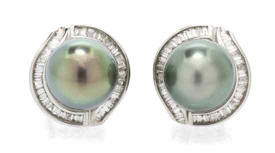 Appraisal: A Pair of Karat White Gold Cultured Tahitian Pearl and