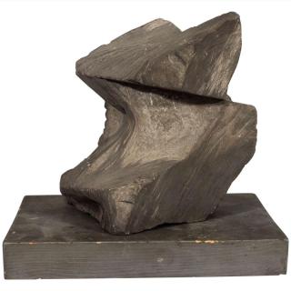 Appraisal: Abstract Stone Tabletop Sculpture Mounted on a painted wood block