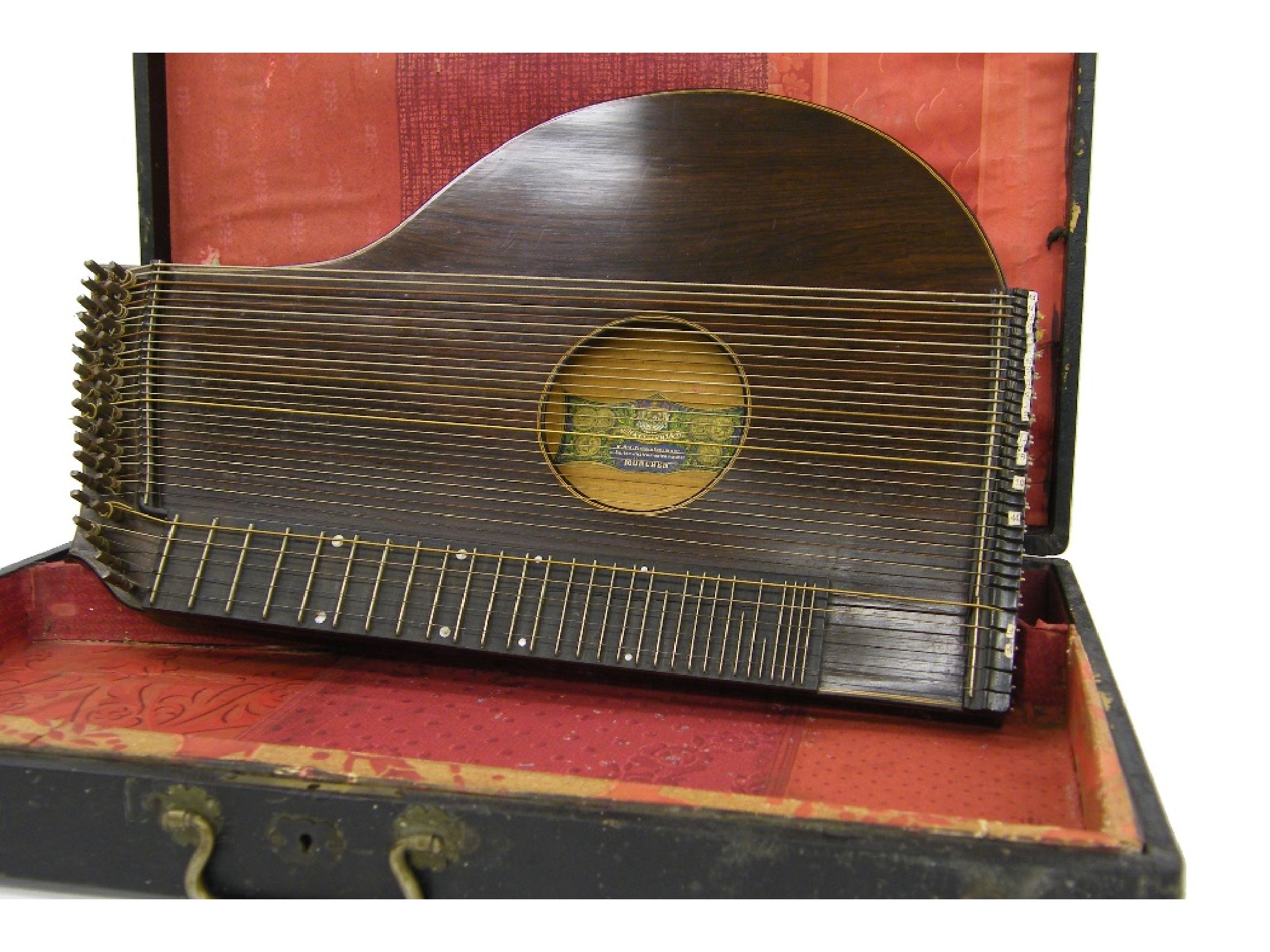 Appraisal: German rosewood fretted zither labelled J Haslwanter Munchen case