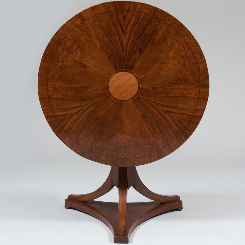 Appraisal: German Neoclassical Inlaid Walnut Tilt-Top Center Table x in diam