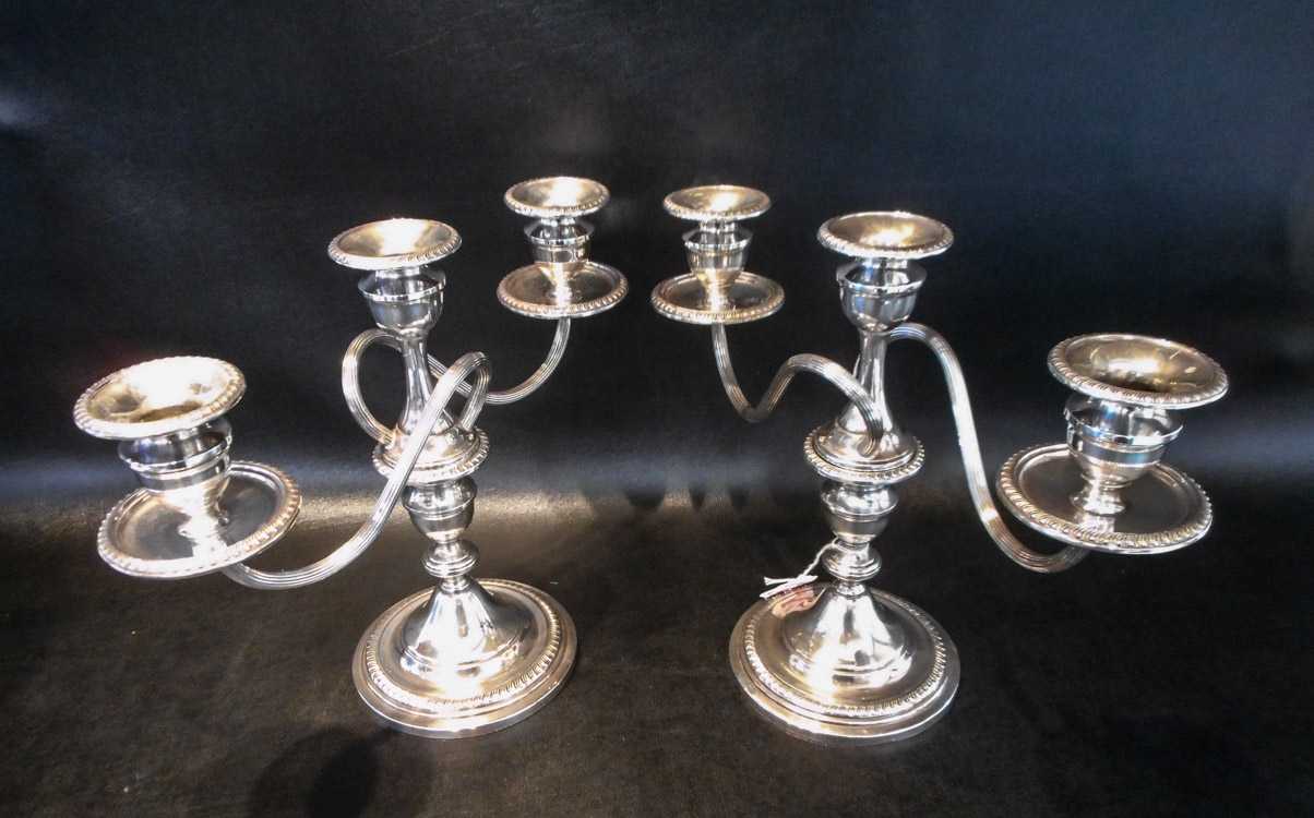 Appraisal: PAIR STERLING SILVER CANDELABRA by Meuck-Carey Co three lights on