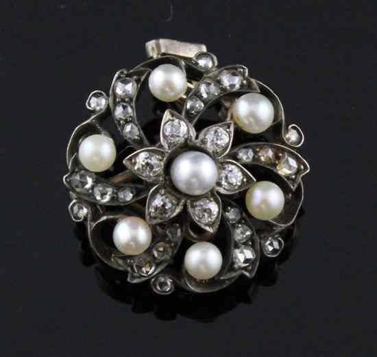 Appraisal: An Edwardian diamond and cultured pearl set gold pendant of