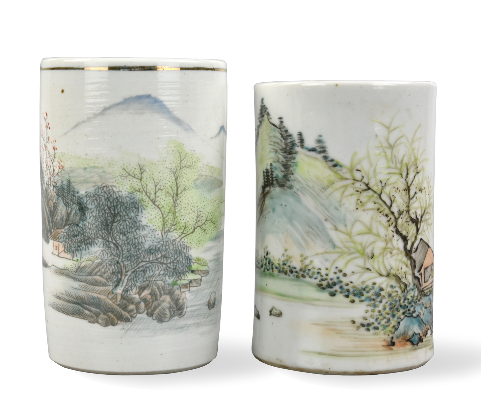 Appraisal: Chinese ROC Period a pair of brushpot painted with landscape