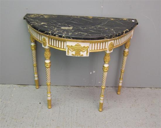 Appraisal: Empire style marble topped painted and gilt demi-lune side table