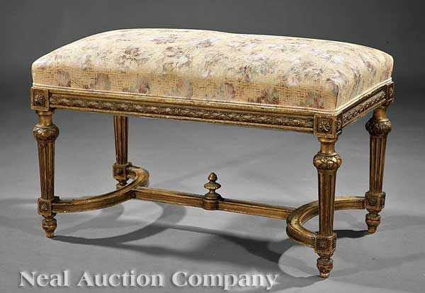 Appraisal: An Antique Louis XVI-Style Carved and Gilt Bench upholstered seat