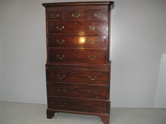 Appraisal: th century mahogany chest on chest with three short and