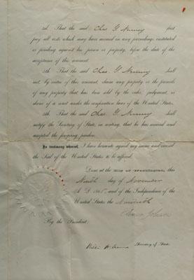 Appraisal: Andrew Johnson Civil War pardon partially printed document pardoning Charles