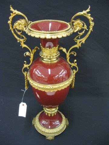 Appraisal: French Victorian Bronze Porcelain Vase rich burgundy fancy ormoulu tall