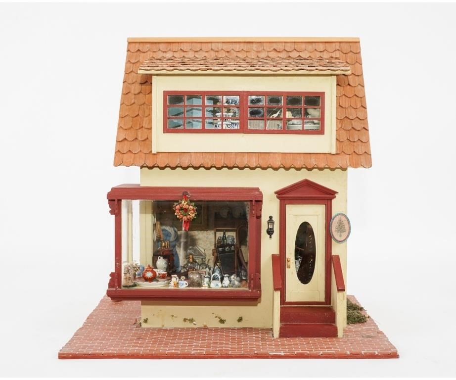 Appraisal: Small electrified two room dollhouse individual wood shingled roof painted