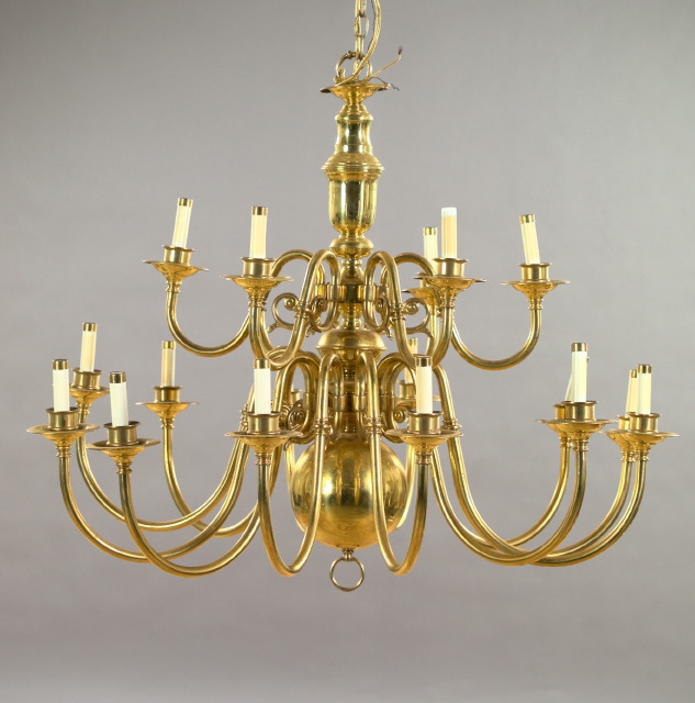 Appraisal: Large English Brass Tiered Eighteen-Light Chandelier second quarter th century