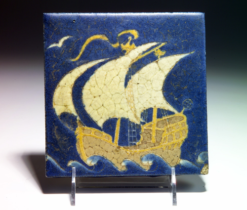 Appraisal: GRUEBY tile decorated in cuenca with a tall ship in