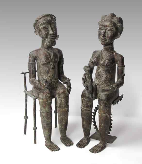 Appraisal: AKAN BAULE AFRICAN STATUES OF ROYAL COUPLE SCULPTURE Each measures