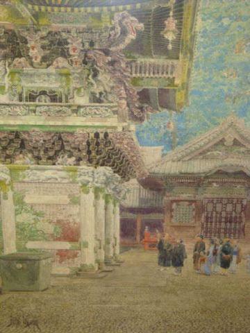 Appraisal: IOKI Bunsai Watercolor of Nikko Temple Figures Signed with location