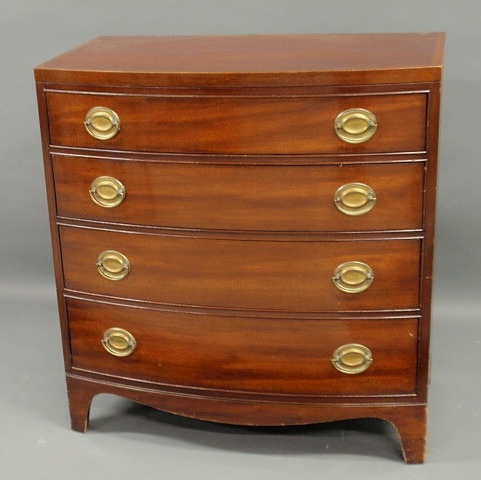 Appraisal: Hepplewhite style bow-front chest by Henredon inlaid mahogany h x