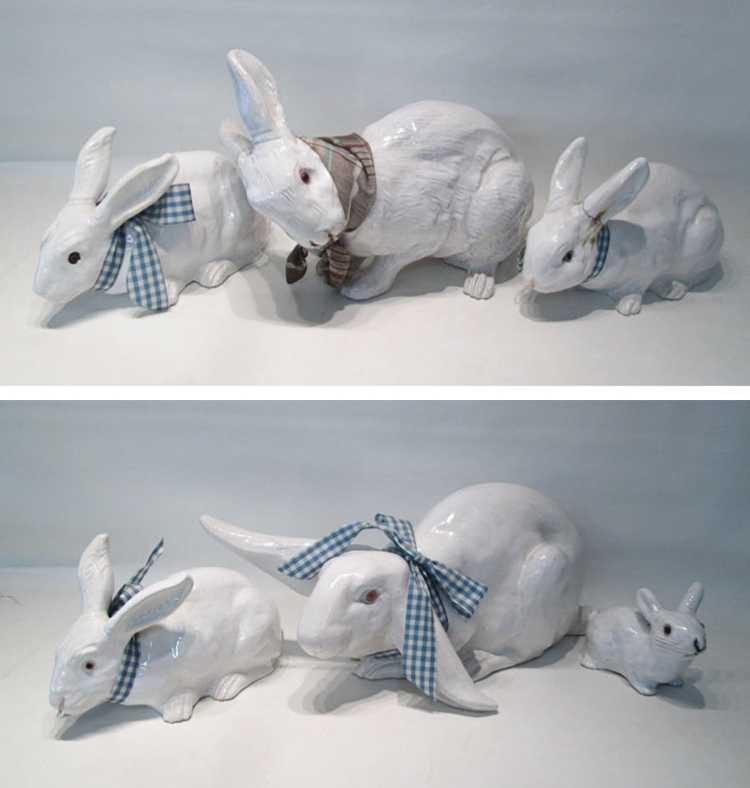 Appraisal: SIX FRENCH FAIENCE POTTERY BUNNIES early th century each with