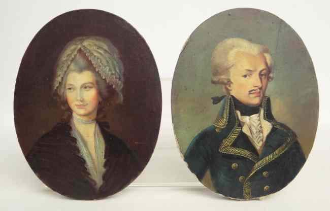 Appraisal: Pair th c oval canvas laid on boards portraits ''