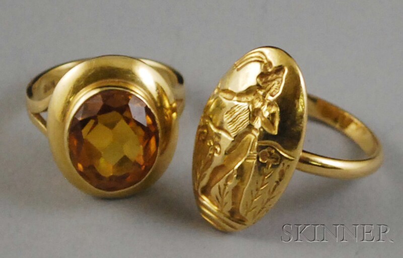 Appraisal: Two kt Gold Rings one set with citrine total dwt