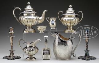 Appraisal: THREE PIECE AMERICAN COIN SILVER TEA SET BY JONES LOWS