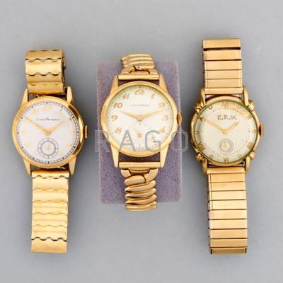 Appraisal: THREE GOLD OR G F MECHANICAL WRISTWATCHES Two Girard-Perregaux k