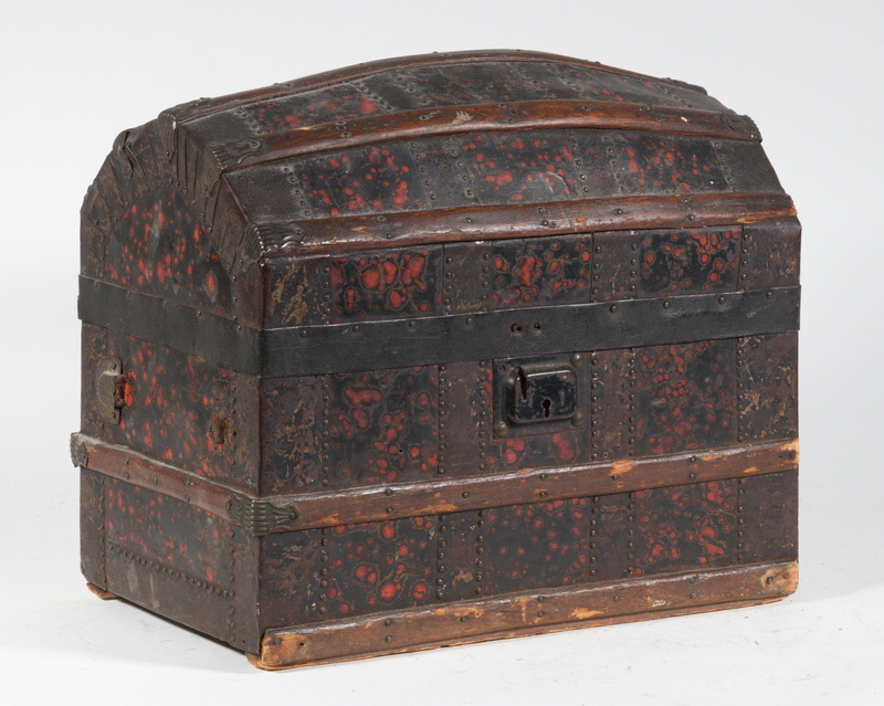 Appraisal: TH C DOLL TRUNK Early Iron Bound Dome Top Doll