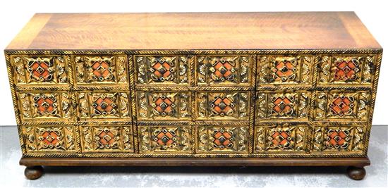 Appraisal: Chest with carved and painted front in a southwestern style