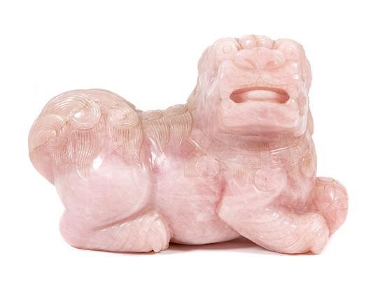 Appraisal: A Rose Quartz Chinese Foo Dog Height x width x