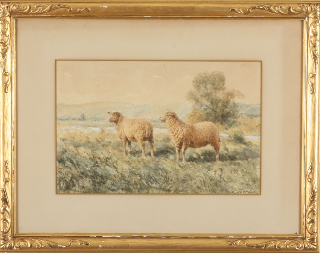 Appraisal: Pastoral landscape with sheep watercolor x sight SLR W R