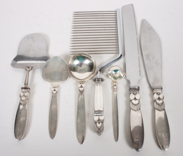 Appraisal: Six Georg Jensen sterling silver flatware items in the Cactus