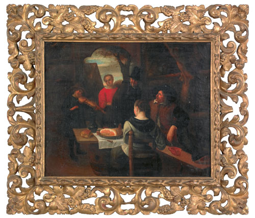 Appraisal: Italian School th c oil on canvas interior scene signed