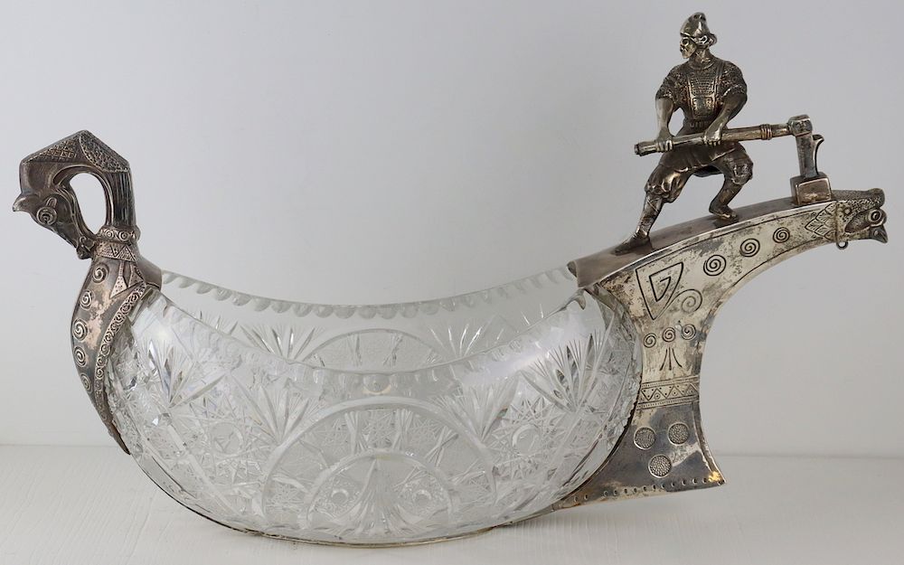 Appraisal: SILVER th C Russian Silver and Cut Glass Bowl Large